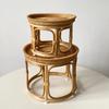 Handwoven Rattan Balcony Side Table Vintage Tea Sofa Coffee Table Durable Dessert and Snack Stand Japanese Bedroom Organizer