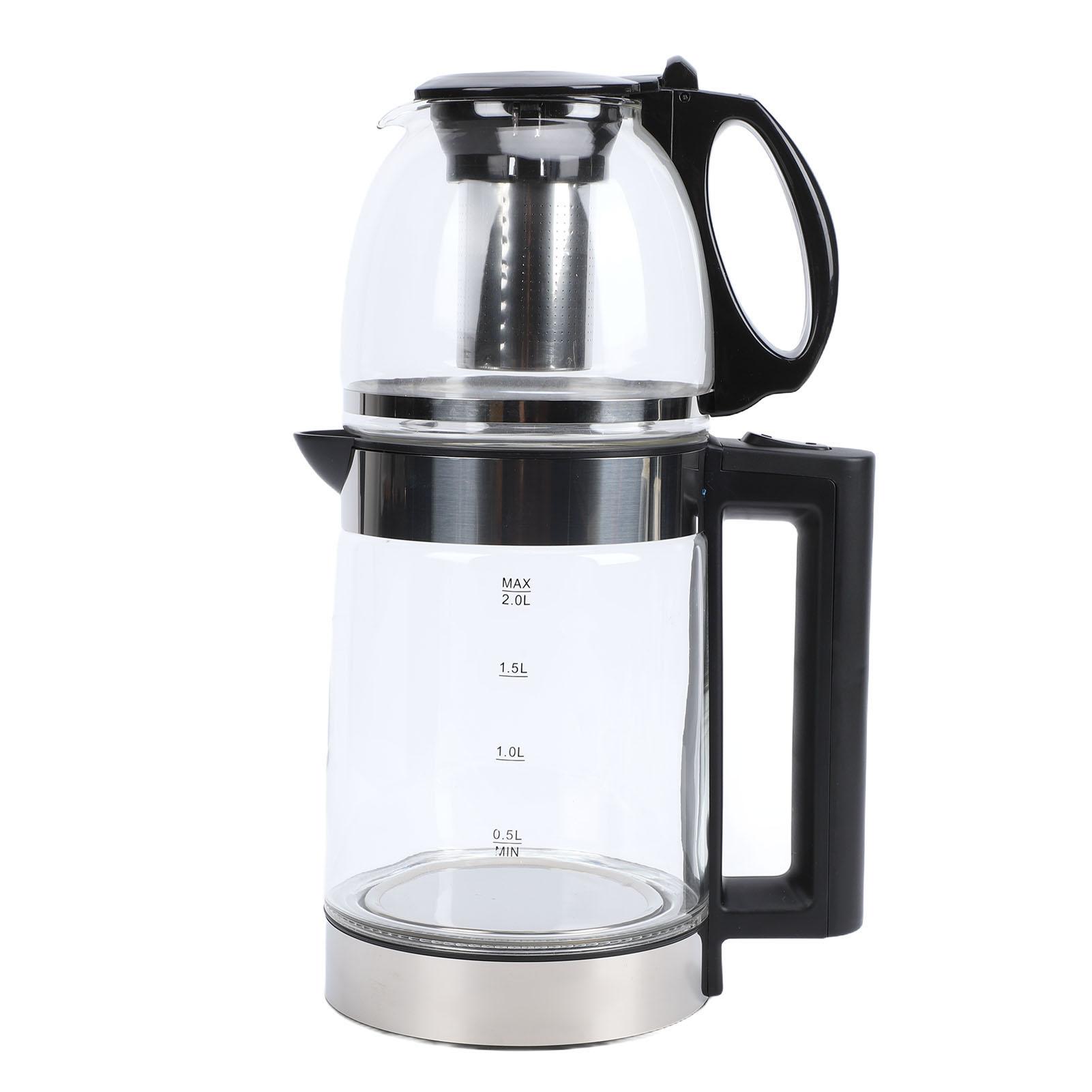 Electric Turkish Tea Maker 2000W Borosilicate Glass Tea Kettle Stainless Steel Infuser 2L Kettle 0.8L Teapot Capacity