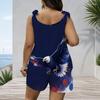 Women Plus Size Crew Neck Tank Romper Boho Paisley Floral Print Jumpsuit Shorts