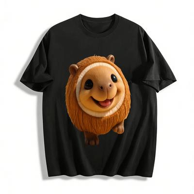 Süßes Kokosnussschalen-Capybara-Print Lässiges Unisex-T-Shirt Reines Baumwoll-T-Shirt
