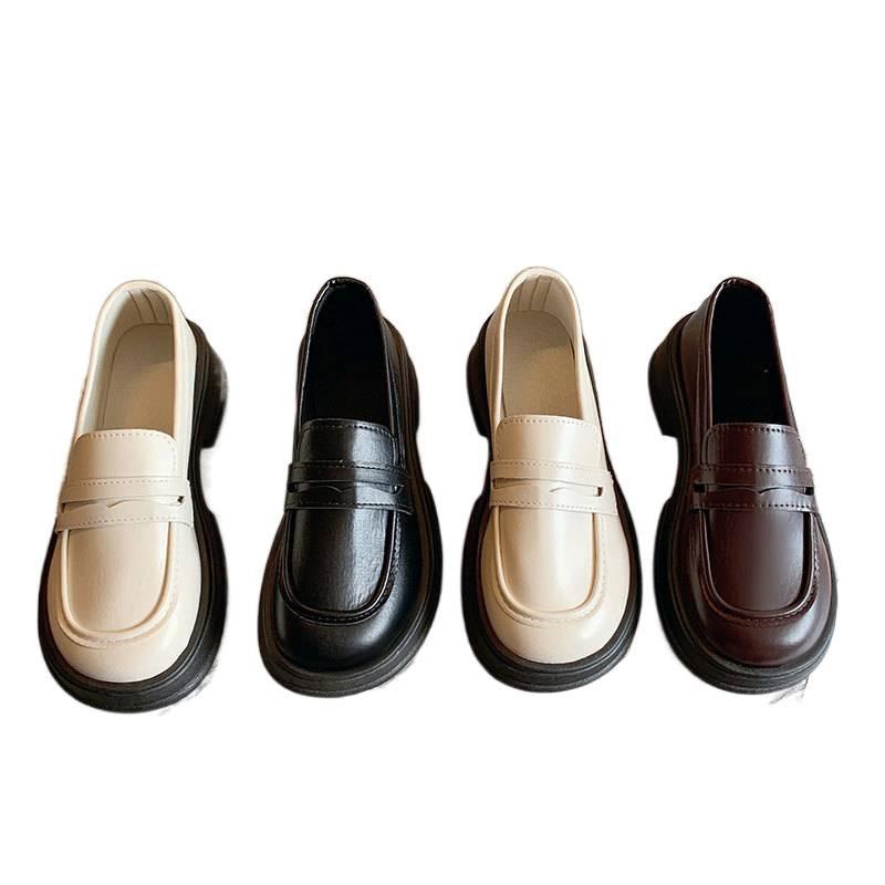 Mocassins Femininos 2025 Primavera Estilo Japonês Preto Sola Grossa - Sapatos Slip-On para Uniforme JK