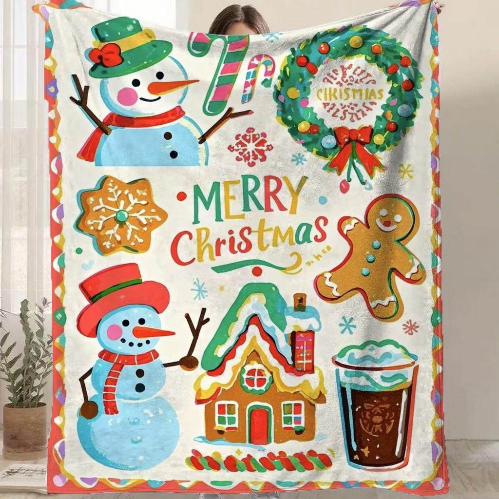 Cartoon Santa Claus Printed Blanket for Sofa Bed Travel Camping Living Room Office Conditioning Blanket for All Seasons Gifts