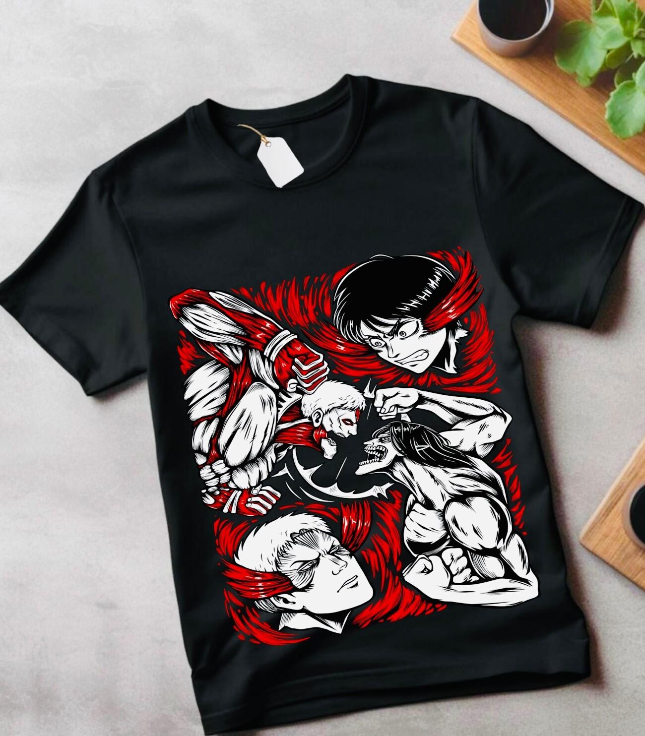 Attack on Titan T-Shirt Mens Womens Tees Top Eren vs Reiner Shirt Anime Manga Unisex Shirt gift XL