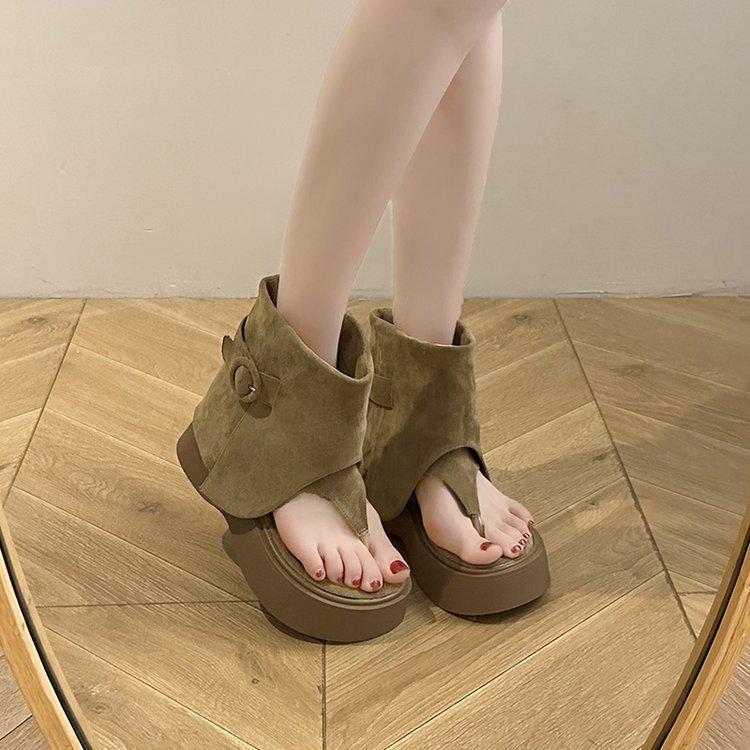 

[Amano] Mezzanine sandals women s 2025 new summer open-toed sandals platform trouser tube boots niche western boots 40 хаки