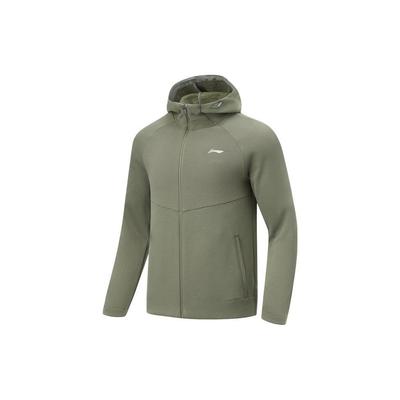 Li Ning Fitness Series Solid Color Outdoor Casual Sports Zipper Hooded Fleece Long Sleeve Jacket Men Jackets Mixed-Color Smoke-Green AWDU069-3