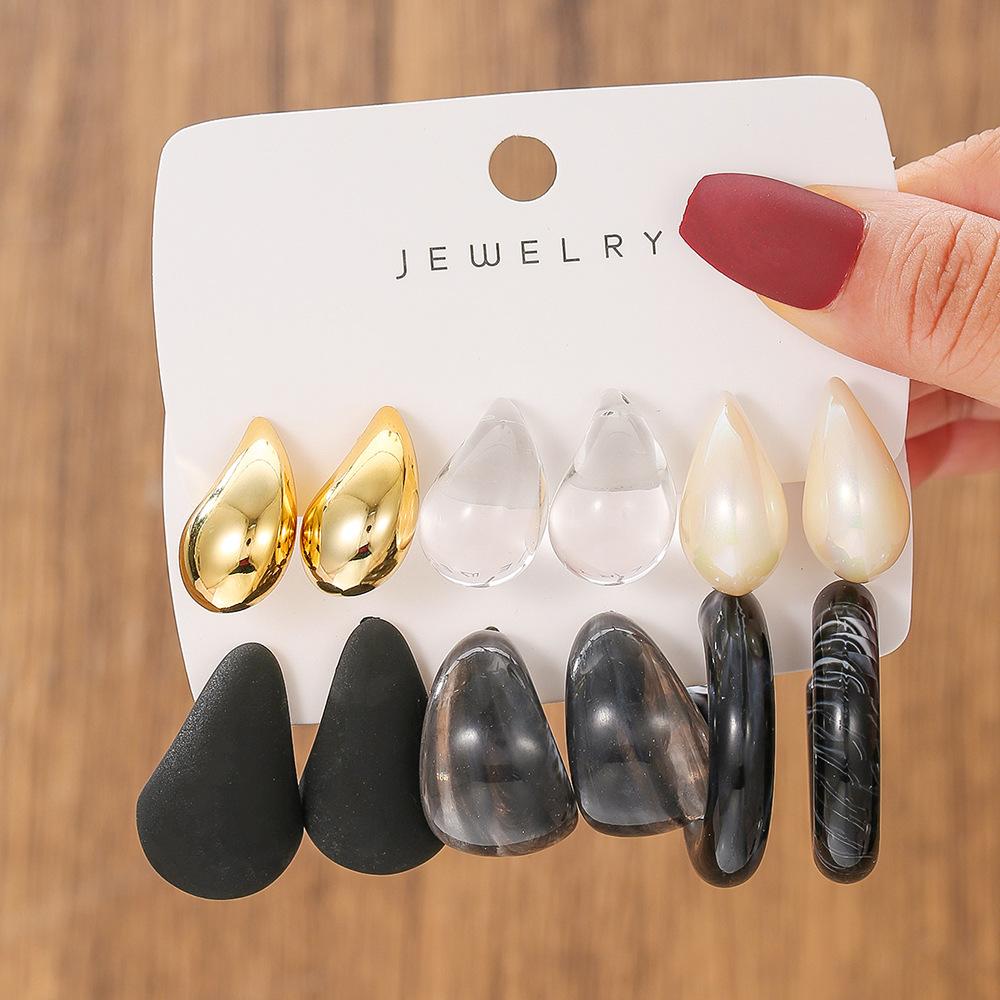 Fashion Earrings Versatile Premium French Smudge Color Niche Resin Earrings Set Irregular Square Earrings