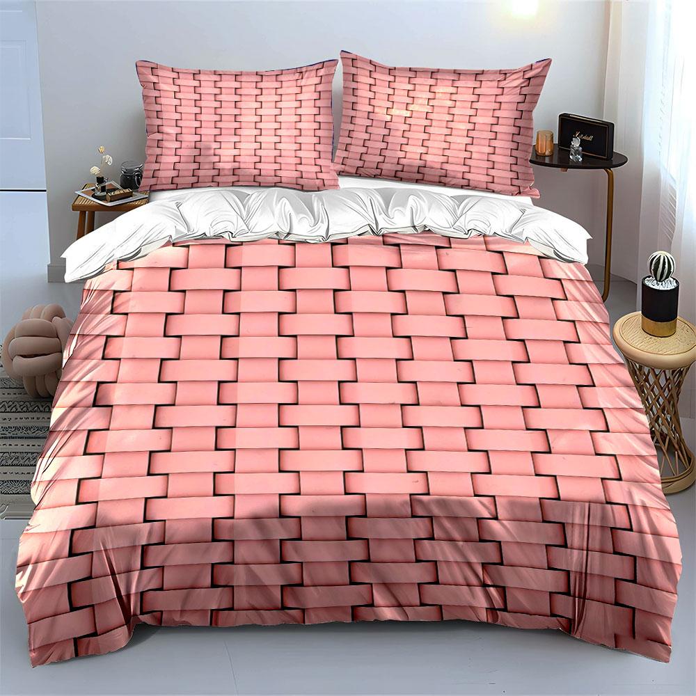 Pink brick wall pattern. Bedding sets Duvet cover sets Duvet covers Pillowcases(1 * Duvet Cover 2 * Pillowcases, without duvet insert)