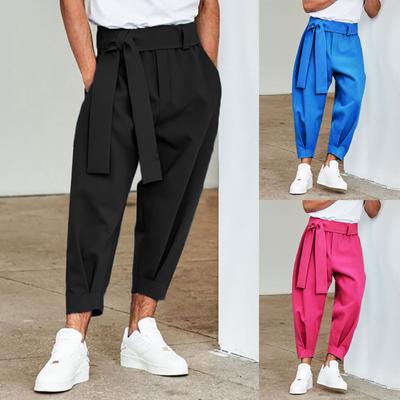 (Qunide) Solid Color Cropped Pants With Versatile Design Sense Fashion Men's Casual Leggings