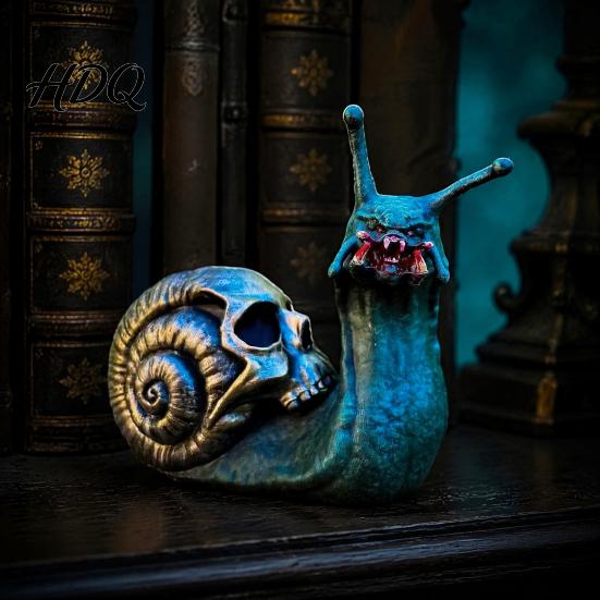 Trendy Gothic Desktop Accents Halloween Snail Skull Resin Statue, Creepy Horror Ornament with Dark Style Home Decor Shell, Scary for Party Haunted
