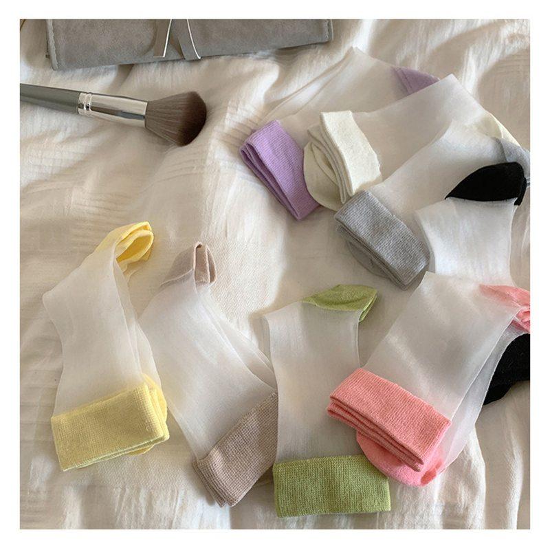 Crystal Socks Japanese Kanekalon Summer Mesh Women's Mid Tube Thin Socks Breathable Girls Stockings Summer Stockings Contrast Color
