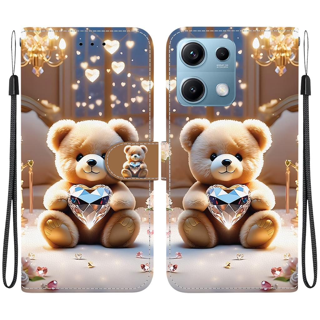 Handmade PU Leather Flip Case for Xiaomi Redmi Note 14S Anti-Slip Shockproof Cover with Wrist Strap & Heart/Rose Cat Designs