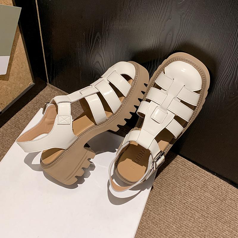 

Roman sandals women s leather summer new fashion muffin platform shoes children wear casual pig cage sandals 34