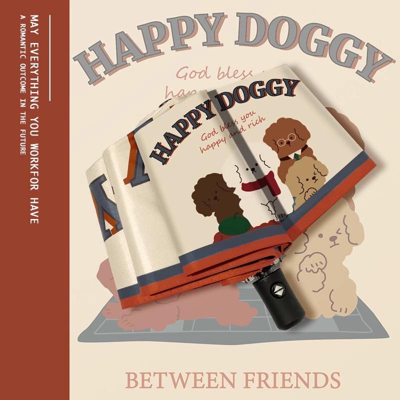 American Retro Umbrella Female Weather Rain Cartoon Dog Cute Student Fully Automatic Folding Sunscreen Sunshade Sun Umbrella
