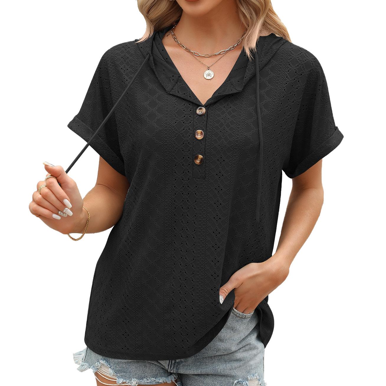 

2025 Мода Однотонная Футболка Топ с Капюшоном на Шнурке и Коротким Рукавом XXL