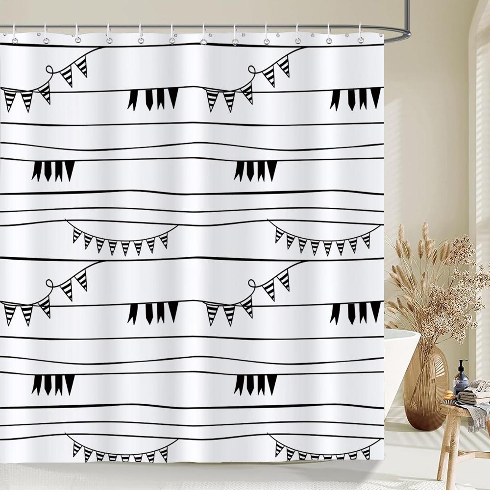 Black and White Simple Cartoon Shower Curtain Washable Polyester Bathroom Curtains Decor Bathtub Partition Curtain With Hooks