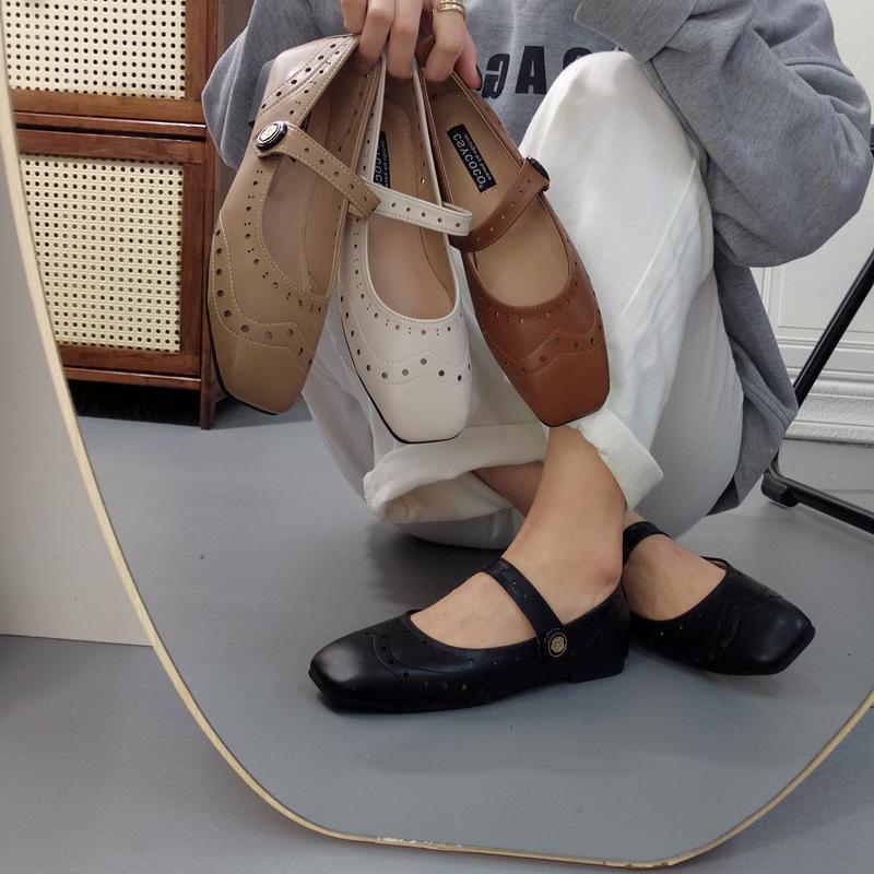 Fashion IPPEUM Women Mary Janes Shoes For Women PU Leather Black Vintage Retro Ballet Flats