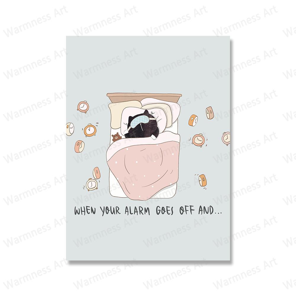 Funny Cute Black Cat Eat Foods Poster Nordic Wall Art Canvas Painting Prints Cartoon Animal Pictures For Living Room Home Decor No Frame