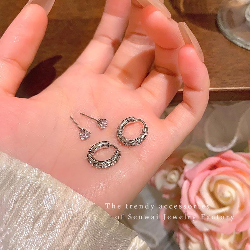 Две пары супер-блестящих сережек-колец с цирконами, женские, легкая роскошь, серьги-гвоздики, популярные персонализированные серьги