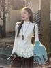 Ballet-Inspired Plush Lace Trim Long Sleeve High Neck Slimming Top for Fall/Winter