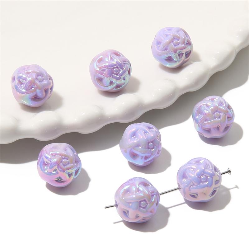Acrylic Milk Series Small Wool Flower Ball Beads for DIY Jewelry 5 Pcs