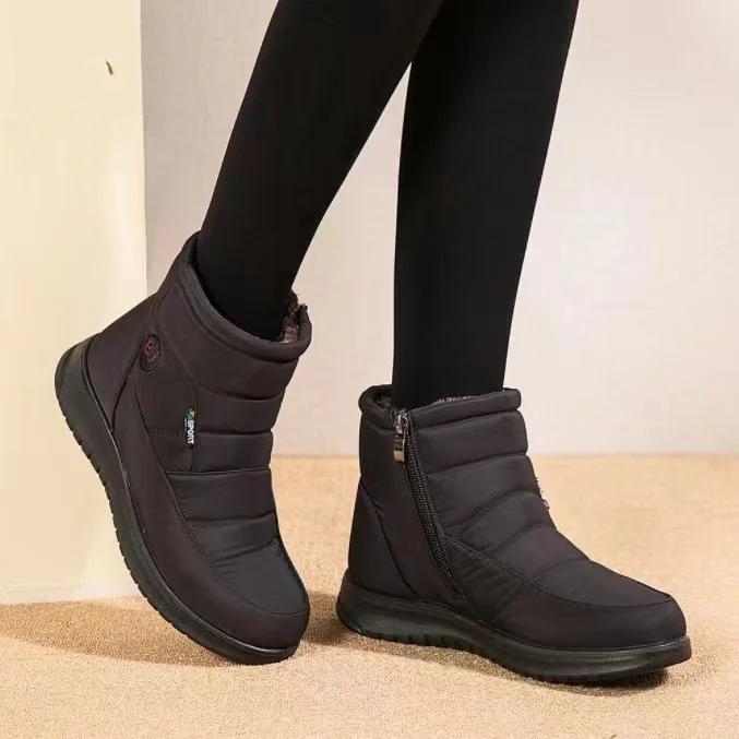 Fashion Women's Boots Winter Shoes For Women Ankle Boots Warm Fur Botas Mujer Waterproof Low Heels Snow Boots Winter Flat Shoes