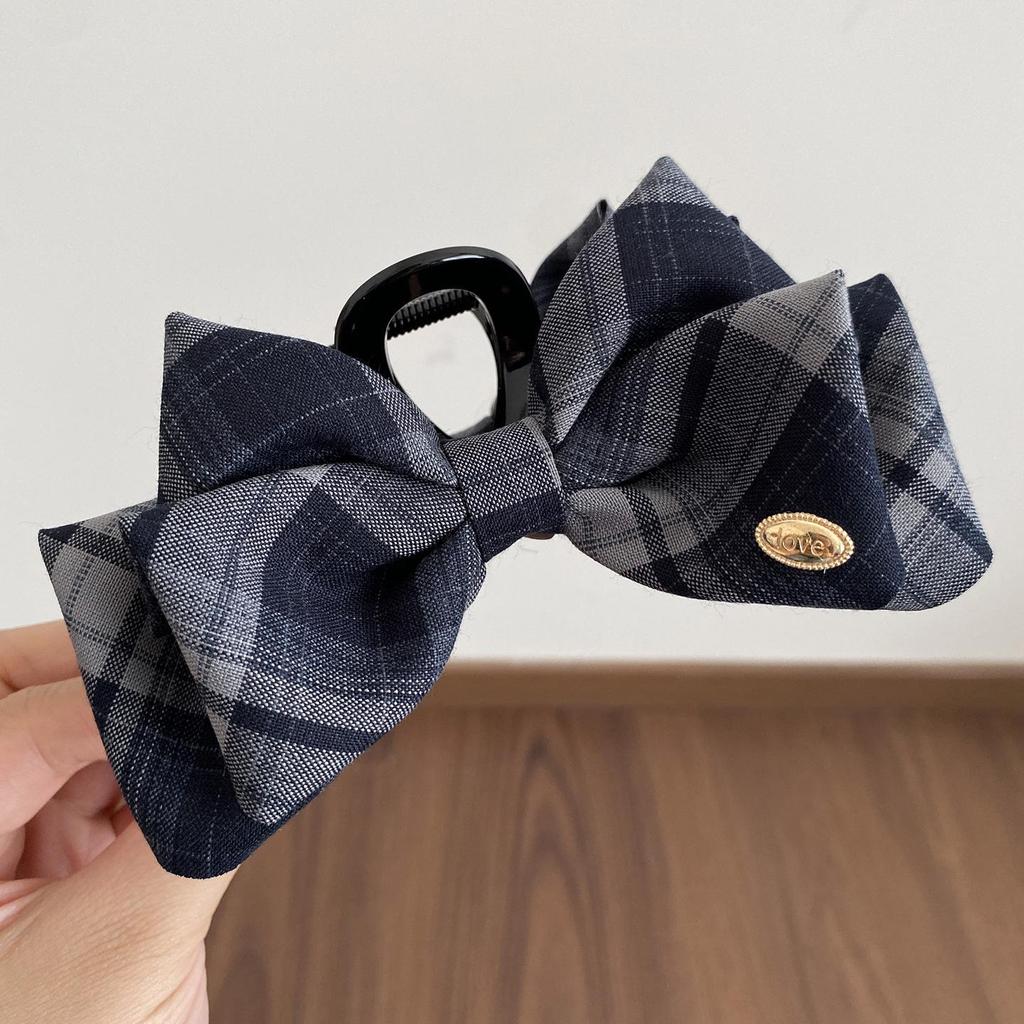 Blueberry Filling Korean Plaid Bow Claw Hair Clip for Women - Versatile Updo & Ear Covering Styling Clip