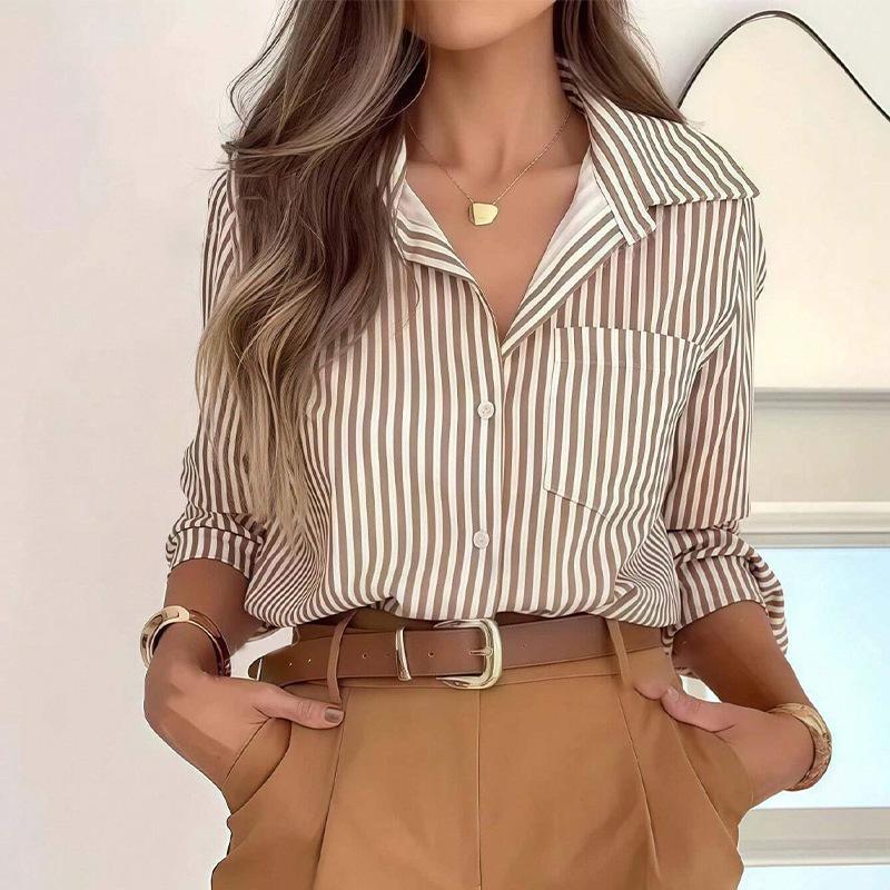 

Striped Shirt 2025 Autumn Wish Long-sleeved Shirt Mid-length Cardigan S коричневый