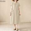 ZANZEA Women Casual Round Neck Solid Color Loose Short Sleeve Dress