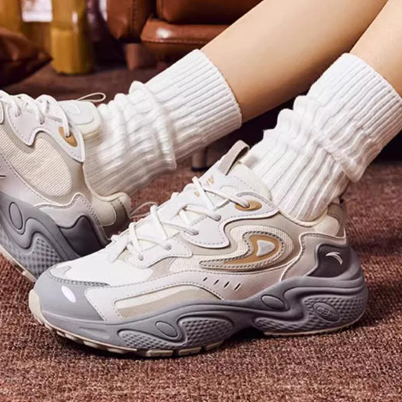 Anta Fabric Synthetic Leather TPU Starlight Fleece Casual Lightweight Increased Height Low Top Dad Shoes Women sneaker White Gray 922348836-10