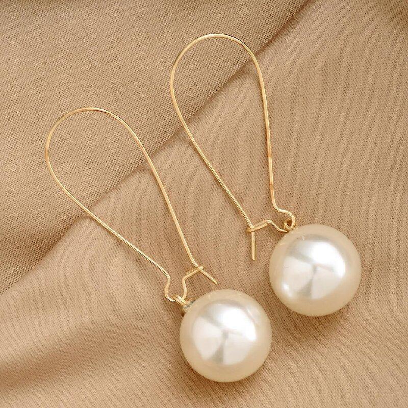 Women's Elegant Versatile Dangle Earrings, Minimalist Faux Pearl Hoop Design