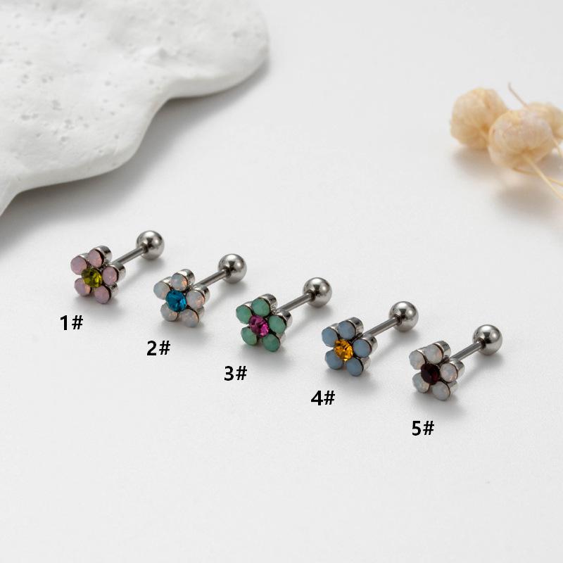 

Flower Stainless Steel Trade Puncture Screw Twisted Ball Ear Nail Ear Bone Nail Rod Thin Colored European and American Foreign 4#