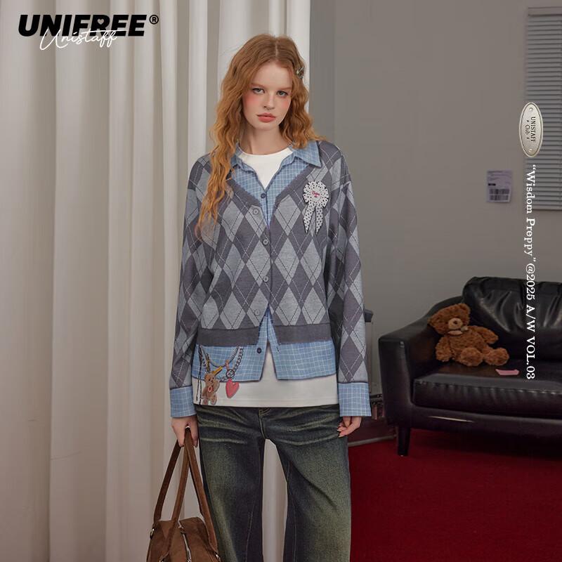 UNIFREE Digital Print Faux Two-Piece Long Sleeve T-Shirt M