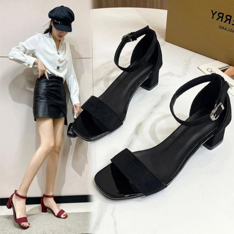 Fashion Summer Square Toe Heeled Sandals  2025 Hot Sale Buckle Strap Women's Sandals Fashion Peep Toe Dress