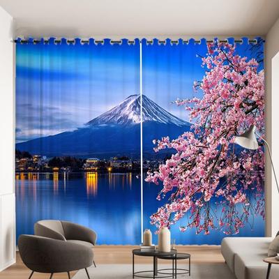 Romantisches Kirschblütenmuster Vorhang Berg Fuji Landschaft Dekor Vorhang Japanisches Sushi Nikki Restaurant Fenster Vorhang 2 STÜCKE
