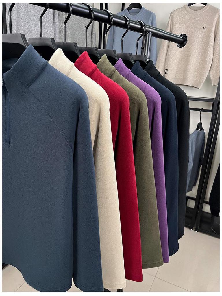 Men's Plush Lined Half-Zip Stand Collar Sweatshirt - Warm Outdoor Base Layer for Autumn & Winter