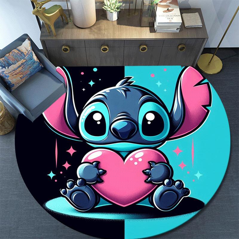1pc Cute Stitch Round Area Rug,Non Slip,Machine Washable Polyester Carpet for Living Room,Bedroom Decor