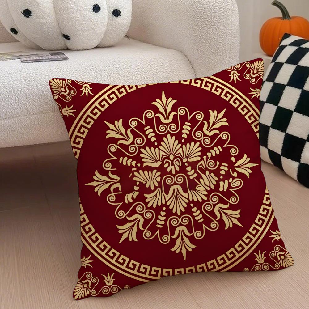 Chinese-Style Scroll Pattern Traditional Culture Cushion Cover Throw Pillow Cover Hidden Button Durable Polyester Chair Cushion