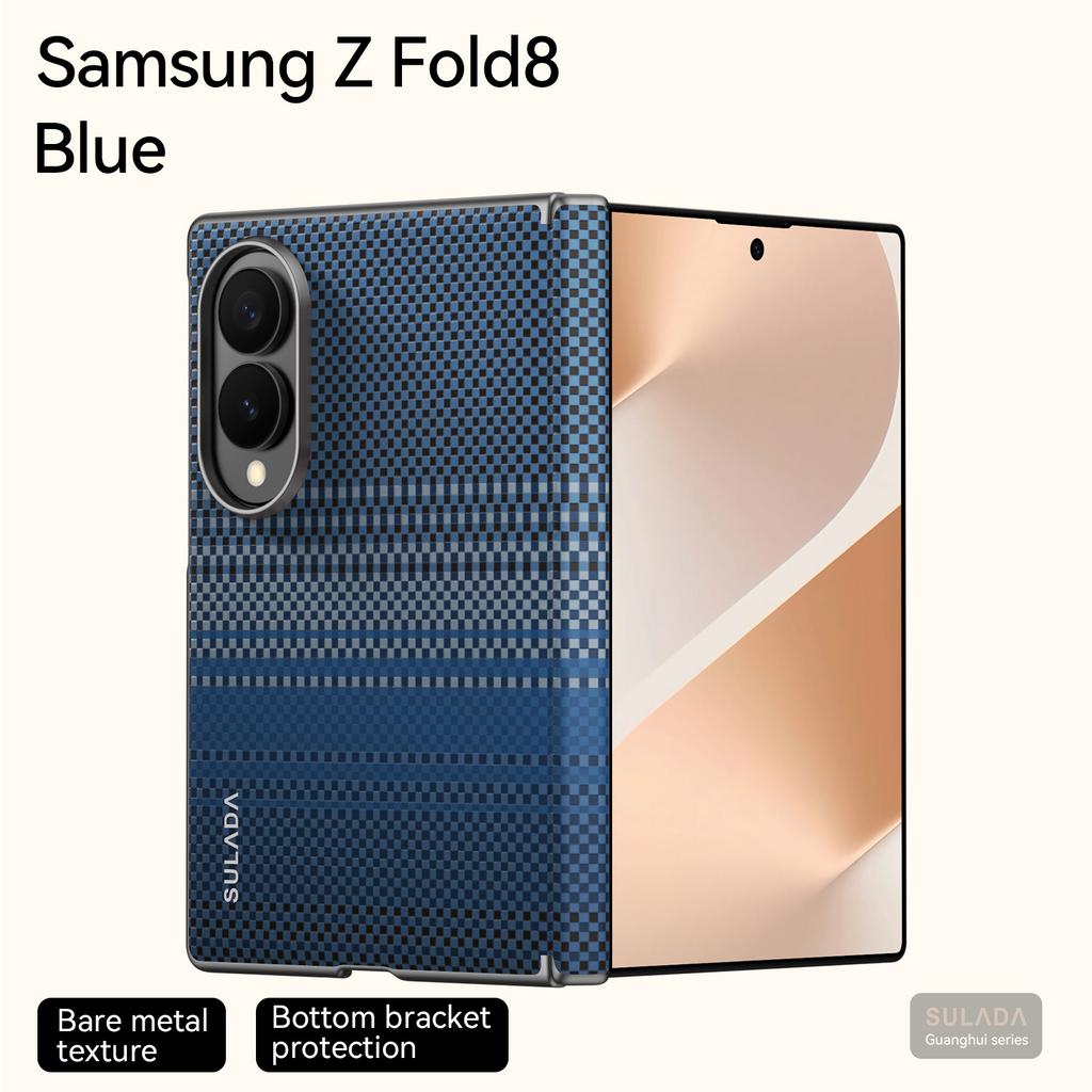 Per Samsung Galaxy Z Fold 8 Custodia Larga 5G Lusso Ultra-sottile Pelle con Motivo Fibra di Carbonio Cerniera Magnetica Copertura Ricarica Wireless