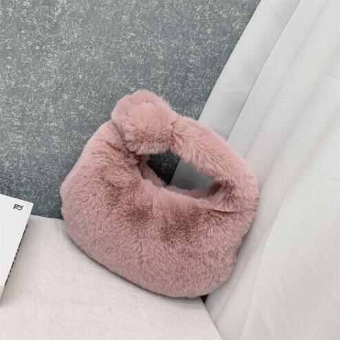 Women Luxury Plush Half Moon Bag Fashionable Furry Short Handle Evening Clutch Warm Soft Handbag