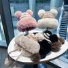 Cute Bear Wool Ball Plush Hat for Women In Autumn and Winter Thickened Warm Knitted Lei Feng Hat for Students Cold Protection Ear Protection Hat