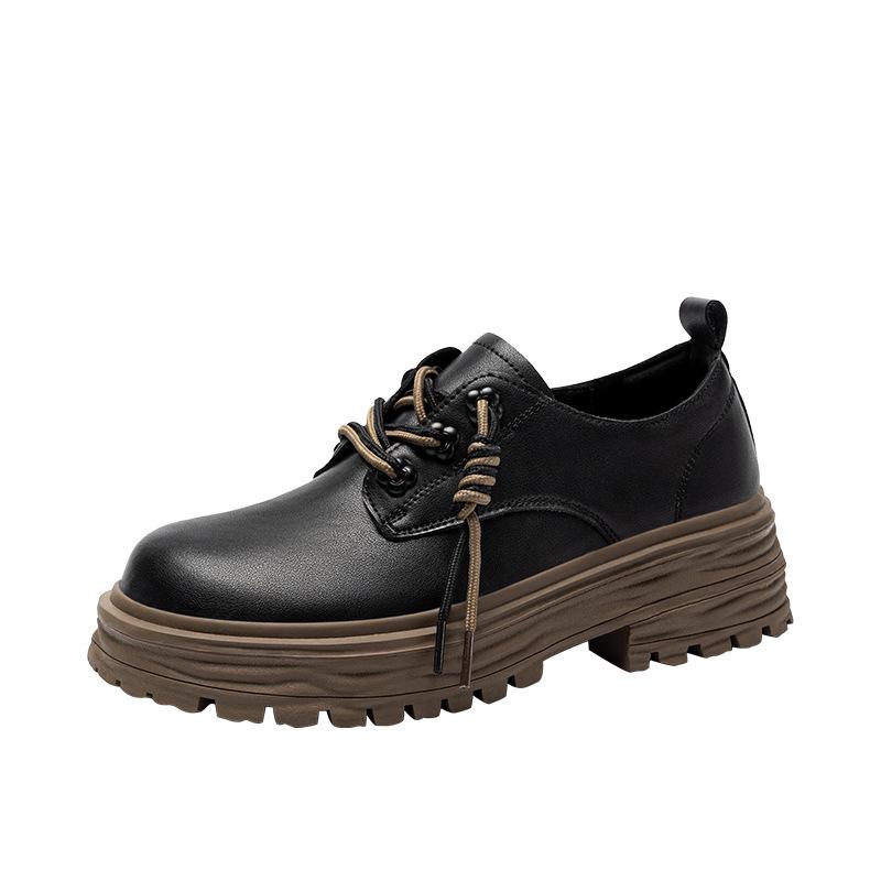 ZHR 2023 British Style Round Toe Women's Leather Loafers - Versatile College Casual Fashion