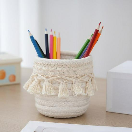 Nordic Minimalist Tassel Cotton Rope Storage Basket, Indoor Creative Small Pen Holder