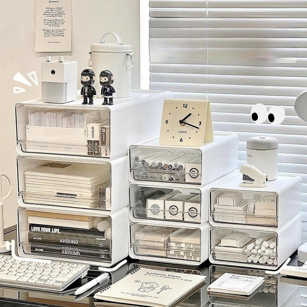 Desktop Drawer Box Desktop Cosmetic And Stationery Storage Box Desk Organizer With Window Stack Able Transparent Storage Boxs