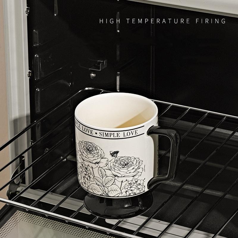 1pc 430mL Vintage Ceramic Mug with Spoon Rose Garden Coffee Tea Fruit Juice Milk Tall Cup Present Office Home Drinking Utensils