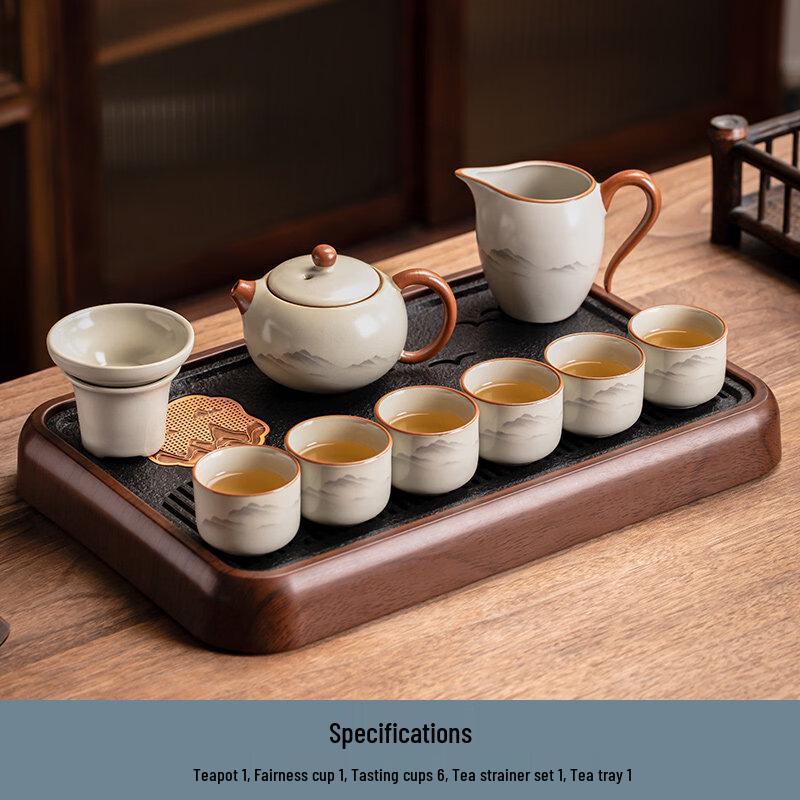 Chinese Ru Kiln Kung Fu Tea Set with Xishi Pot & Tea Tray