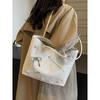 Pu Leather Large Capacity Women's Handbags Sweet Bow Pearl Decorati Ladies Shoulder Bag Portable Solid Color Female Tote Bag
