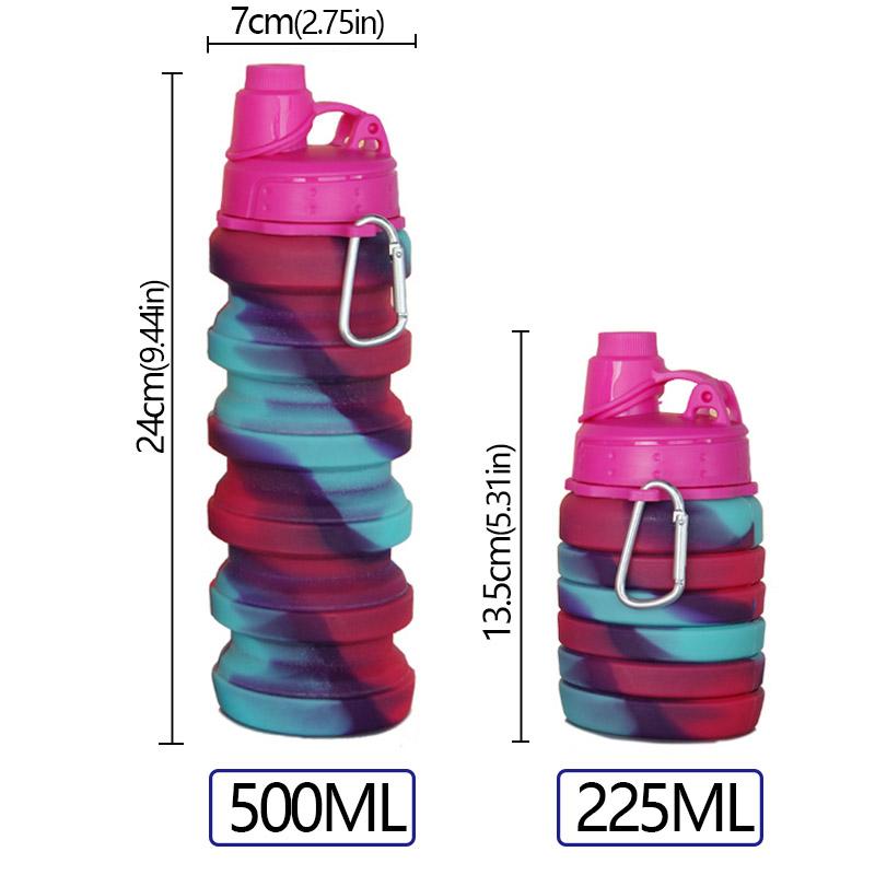 Outdoor Sports Silicone Foldable Water Bottle For Camouflage Creative Travel Reusable Leakproof Water Bottle With Carabiner