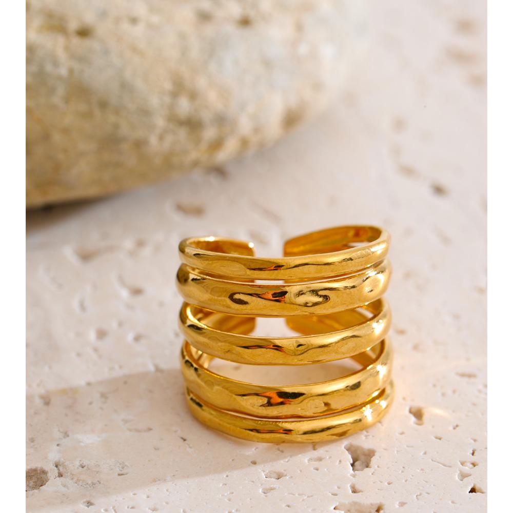 Eetit Size 7.5 Stainless Steel Layered Wide Open Ring 18K Gold Color PVD Plated Geometric Charm Finger Fashion Jewelry Wholesale