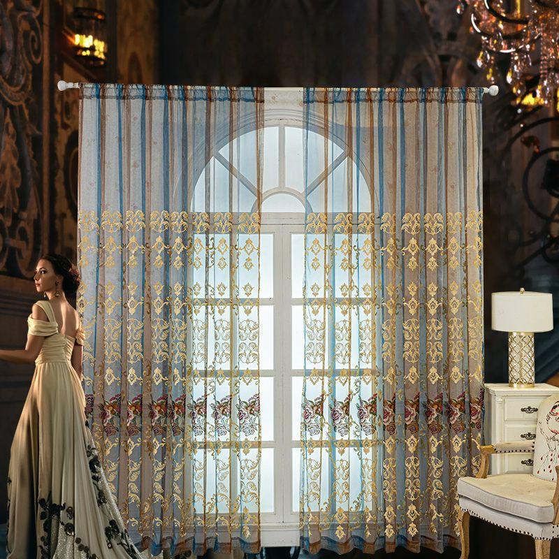 Lyxiga Broderade Blommiga Skira Gardiner för Vardagsrum och Sovrum Året-Runt Dekorativt Konsttema, Gardiner för Vardagsrum