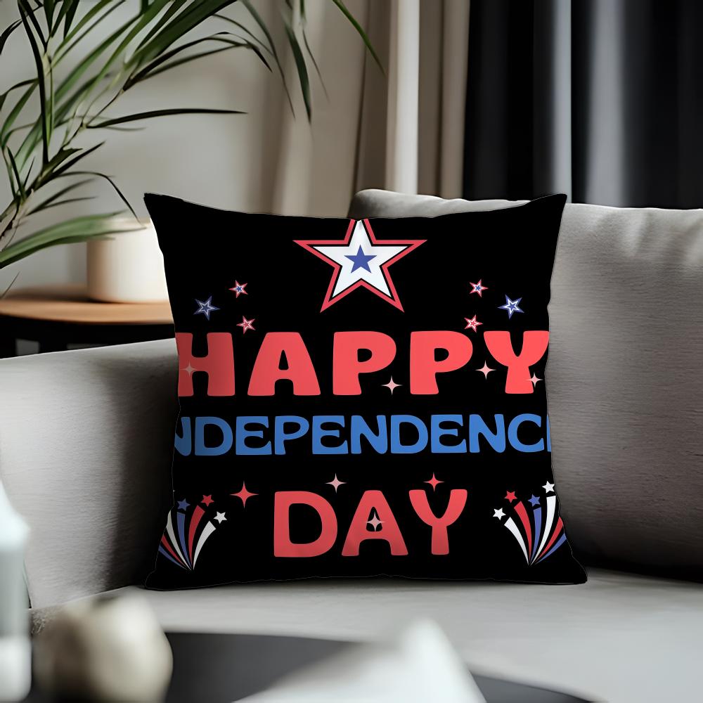 Fashion IIndependence Daying Cushion Cover Antidustmite Pillowcase Invisible Zipper Silky Short Plush Sofa Cushion Cover